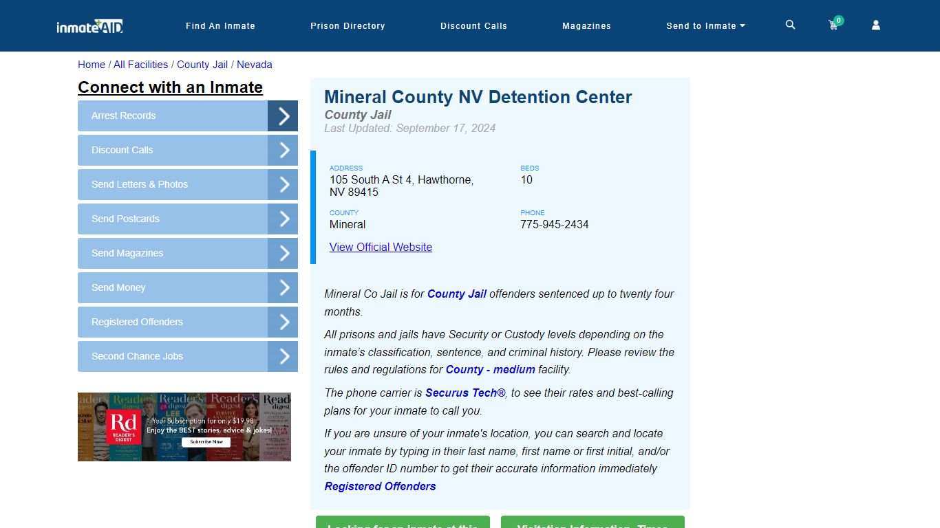 Mineral County NV Detention Center - Inmate Locator