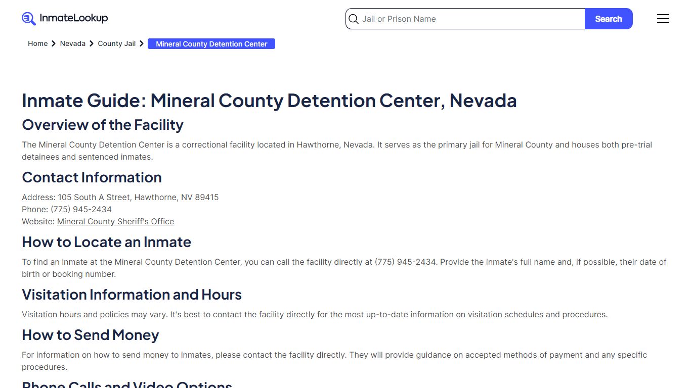 Inmate Guide: Mineral County Detention Center, Nevada